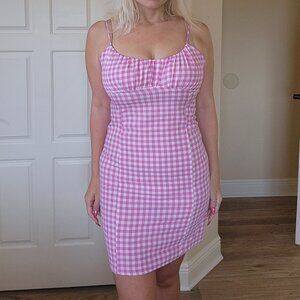 Fashion Nova pink gingham mini dress size L